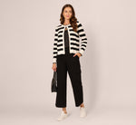 Textured Knit Blanket Stitch Cardigan Sweater In Ivory Black 2