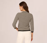 Three Quarter Sleeve Bow Pullover Sweater In Cream Black 6