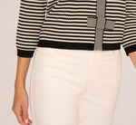 Three Quarter Sleeve Bow Pullover Sweater In Cream Black 4