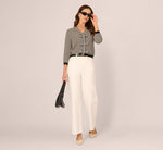 Three Quarter Sleeve Bow Pullover Sweater In Cream Black 2