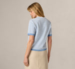 Short Sleeve Bow Pullover Sweater In Classic Blue Ivory 6