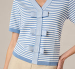 Short Sleeve Bow Pullover Sweater In Classic Blue Ivory 5