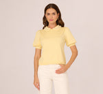 Puff Sleeve Beaded Peter Pan Collar Top In Pastel Yellow 3