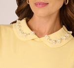 Puff Sleeve Beaded Peter Pan Collar Top In Pastel Yellow 4