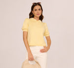 Puff Sleeve Beaded Peter Pan Collar Top In Pastel Yellow 1