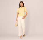 Puff Sleeve Beaded Peter Pan Collar Top In Pastel Yellow 2