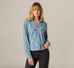 Long Sleeve Semisheer Burnout Floral Blouse In Stone Blue 3