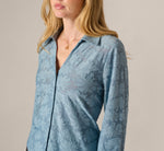 Long Sleeve Semisheer Burnout Floral Blouse In Stone Blue 4