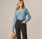 Long Sleeve Semisheer Burnout Floral Blouse In Stone Blue 1