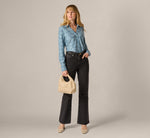 Long Sleeve Semisheer Burnout Floral Blouse In Stone Blue 2