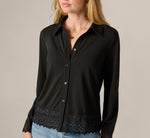 Long Sleeve Crochet Lace Collared Blouse In Black 4
