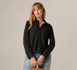 Long Sleeve Crochet Lace Collared Blouse In Black 1