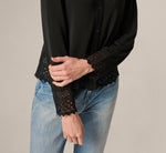 Long Sleeve Crochet Lace Collared Blouse In Black 5