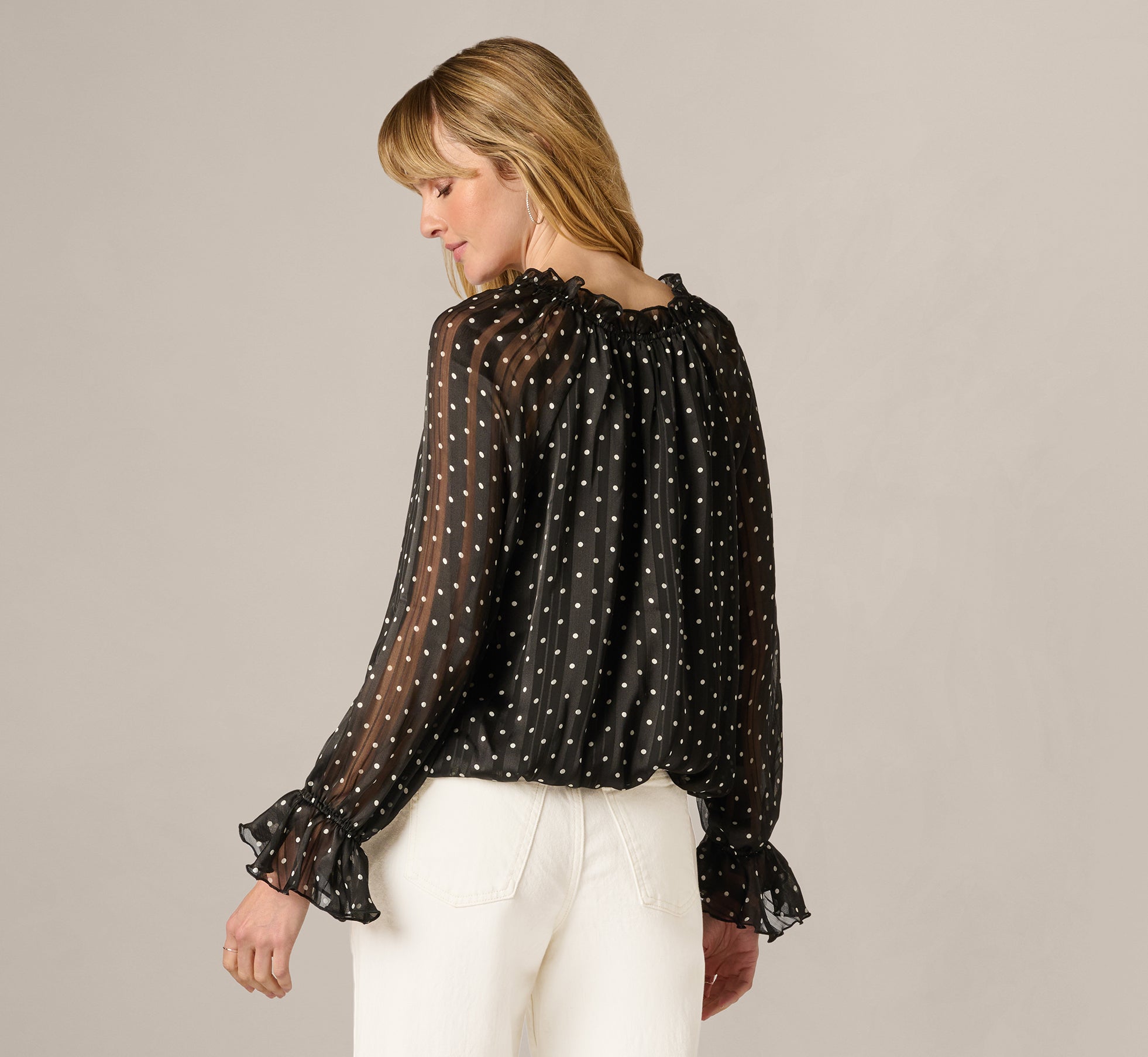 Black Long Sleeve Chiffon Ruffle Blouse - Adrianna Papell