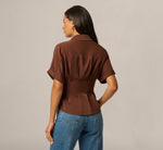 Short Sleeve Semisheer Pleated Blouse In Chicory Coffee 6