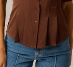 Short Sleeve Semisheer Pleated Blouse In Chicory Coffee 4