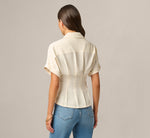 Short Sleeve Semisheer Pleated Blouse In Pastry Cream 6