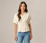 Short Sleeve Semisheer Pleated Blouse In Pastry Cream 3
