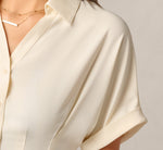 Short Sleeve Semisheer Pleated Blouse In Pastry Cream 4