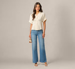 Short Sleeve Semisheer Pleated Blouse In Pastry Cream 2