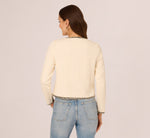 Fringe Trim Boucle Tweed Cardigan Jacket In Ivory Black 6