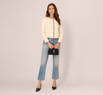 Fringe Trim Boucle Tweed Cardigan Jacket In Ivory Black 2