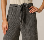 Wide Leg Tie Belt Stretch Pant In Black Ripple Stripe 3