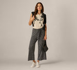 Wide Leg Tie Belt Stretch Pant In Black Ripple Stripe 1