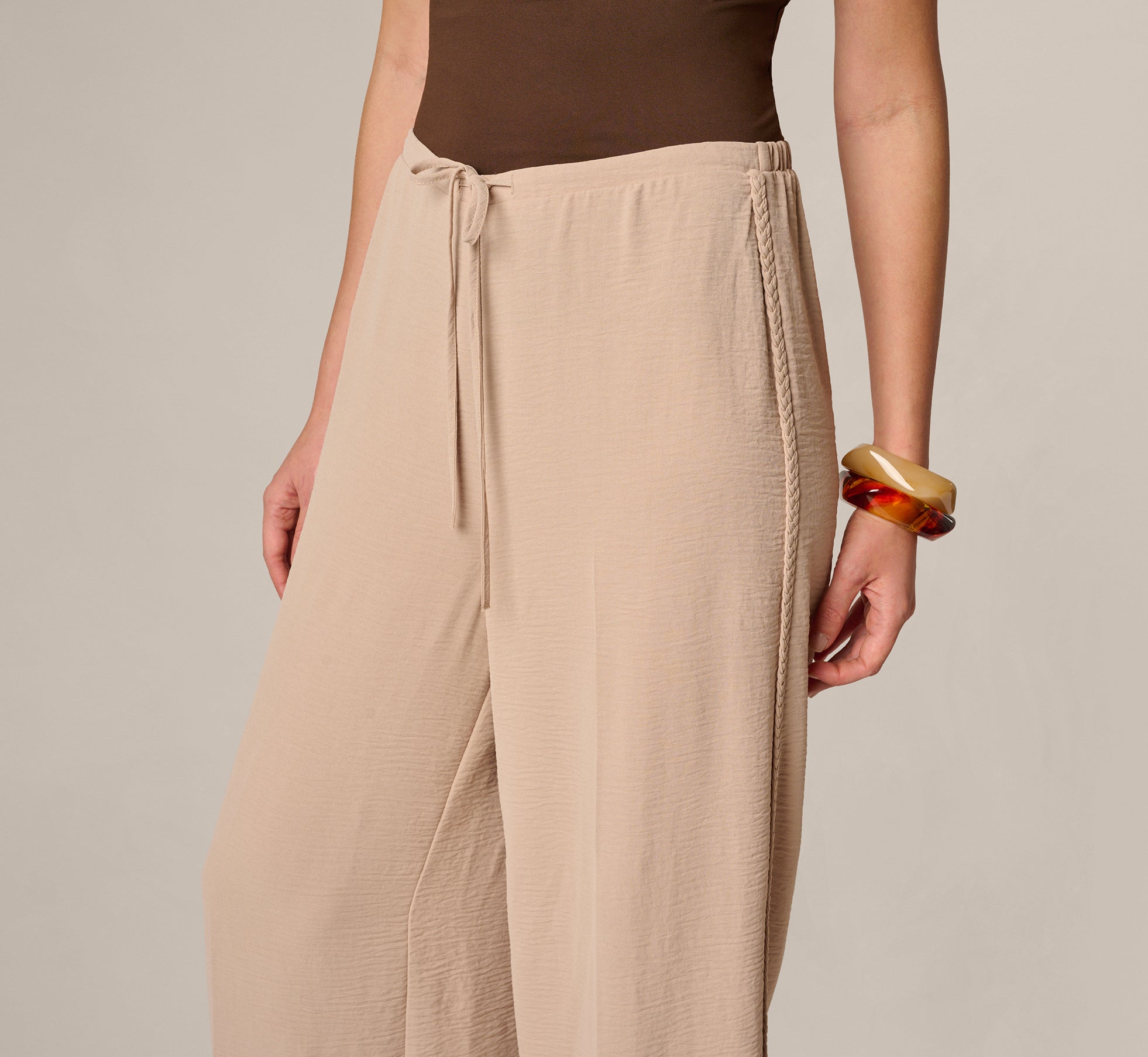 Wide Leg Airflow Braided Trim Pant In Bamboo - Adrianna Papell