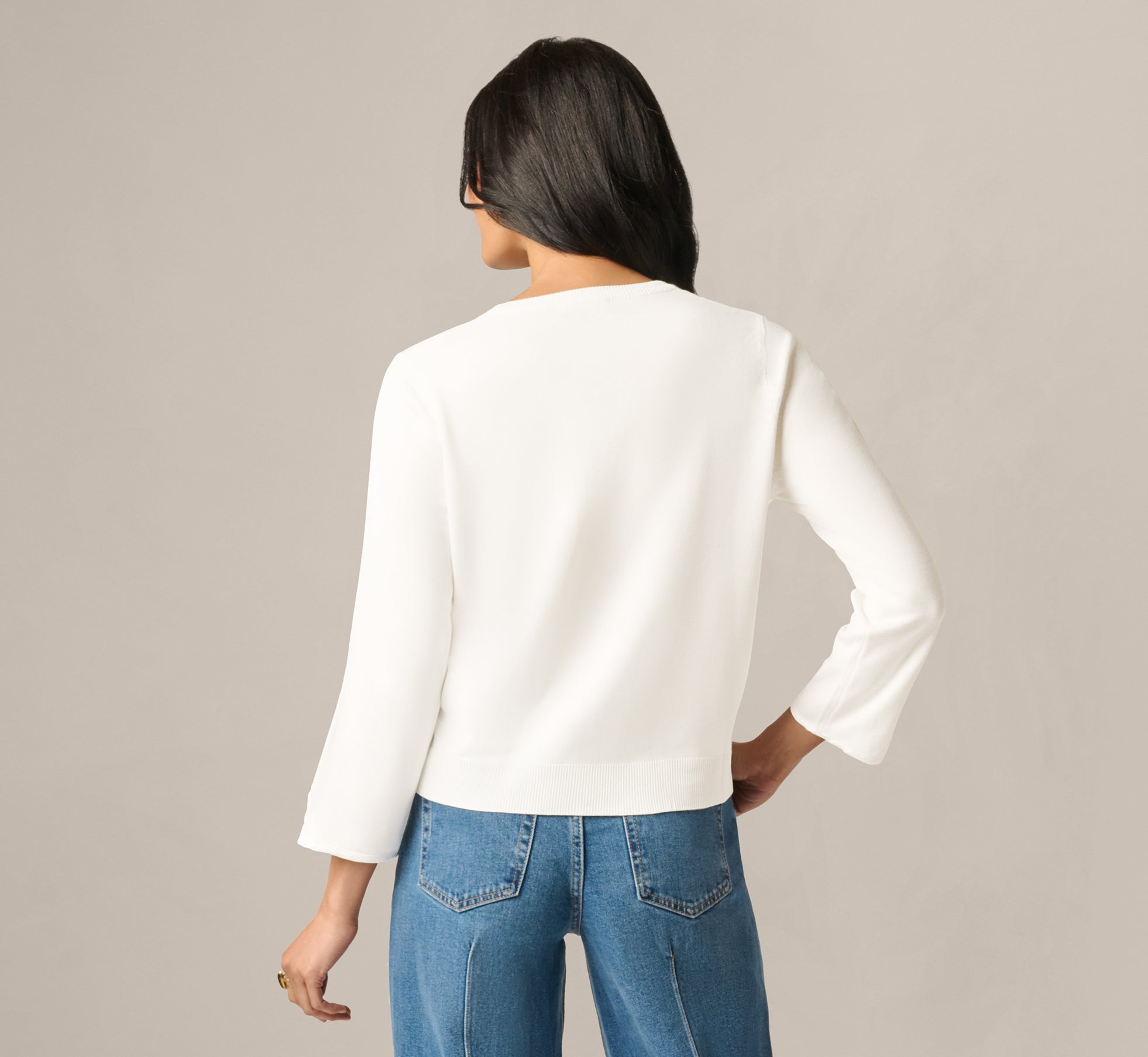 White Three Quarter Sleeve Floral Embroidery Cardigan Sweater