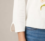Three Quarter Sleeve Floral Embroidery Cardigan Sweater In Ivory 5