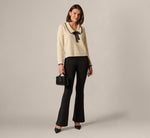 Waffle Weave Bow Collar Pullover Sweater In Cream Black 2