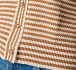 V Neck Button Front Cardigan Sweater In Ivory Camel 7
