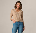 V Neck Button Front Cardigan Sweater In Ivory Camel 3
