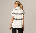 Short Sleeve Drop Shoulder Twofer Sweater In Ivory Black W  Ivory 6