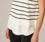 Short Sleeve Drop Shoulder Twofer Sweater In Ivory Black W  Ivory 5