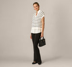 Short Sleeve Drop Shoulder Twofer Sweater In Ivory Black W  Ivory 2