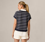Short Sleeve Drop Shoulder Twofer Sweater In Navy Ivory W  Ivory 7