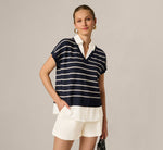Short Sleeve Drop Shoulder Twofer Sweater In Navy Ivory W  Ivory 2
