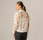 Long Sleeve Sheer 3D Floral Petal Blouse In Cream Frosting 6