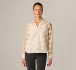 Long Sleeve Sheer 3D Floral Petal Blouse In Cream Frosting 3