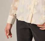 Long Sleeve Sheer 3D Floral Petal Blouse In Cream Frosting 5