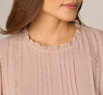 Flutter Sleeve Lace Pintuck Top In Simply Taupe 4