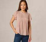 Flutter Sleeve Lace Pintuck Top In Simply Taupe 1