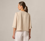 Bell Sleeve Floral Embroidered Tie Front Top In Pebble 6