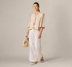 Bell Sleeve Floral Embroidered Tie Front Top In Pebble 2