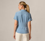 Short Sleeve Pleated Waist Blouse In Rain Washed 6