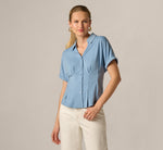 Short Sleeve Pleated Waist Blouse In Rain Washed 3