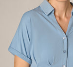 Short Sleeve Pleated Waist Blouse In Rain Washed 4