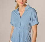 Short Sleeve Pleated Waist Blouse In Rain Washed 5